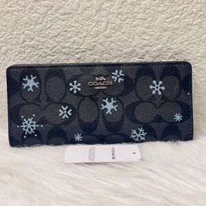 NWT COACH Womens Slim Wallet With Snowflake Print In Leather CF329